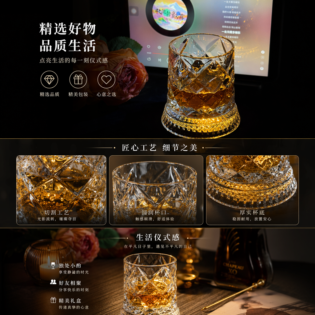 水晶玻璃杯 高硼硅耐热透明水杯 家用办公饮水杯详情1