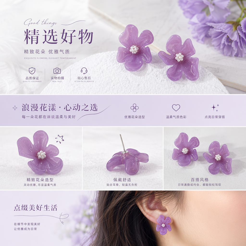 S925珍珠耳饰 茉莉白贝母耳环 女士轻奢饰品 一对装详情1
