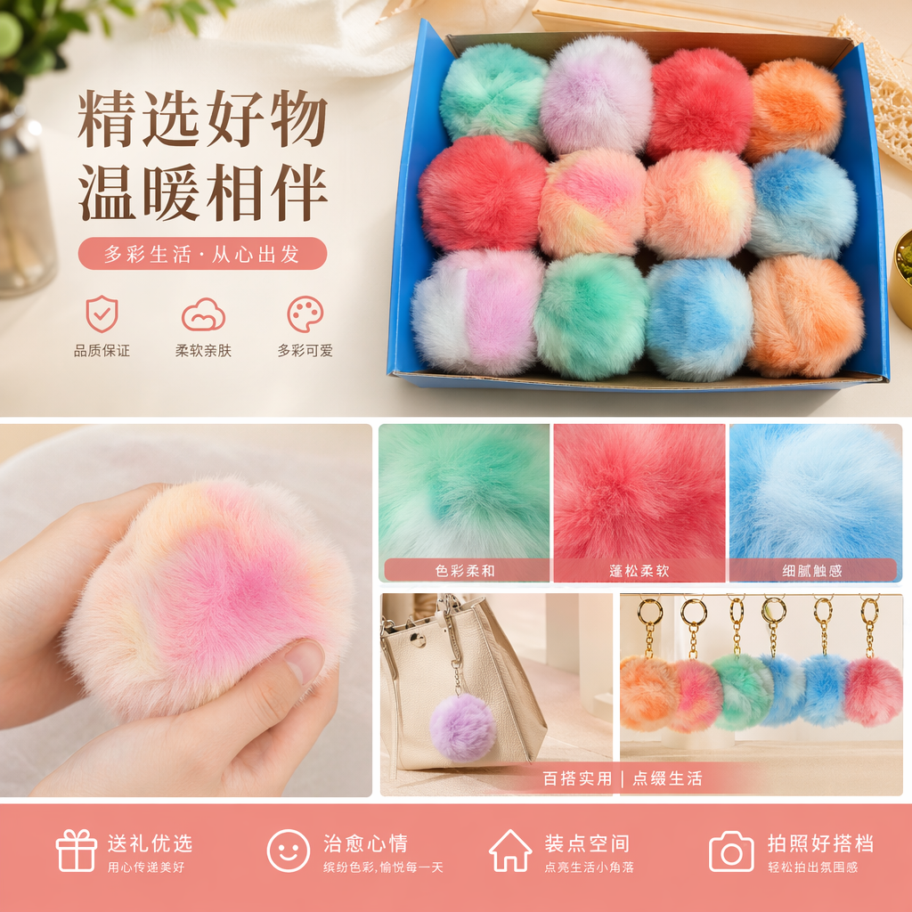 彩色毛绒球装饰手工DIY毛绒球挂件套装详情1