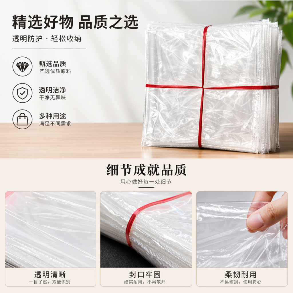 透明塑料袋 食品级加厚密封收纳袋 卫生防潮厨房家用详情1