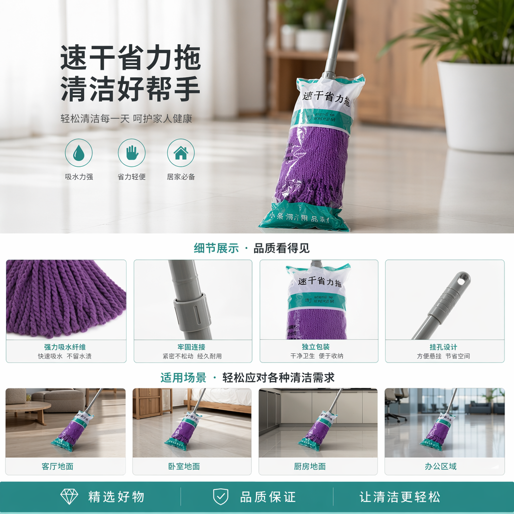 加厚棉纱拖把头可替换家用吸水强地板清洁拖把详情1
