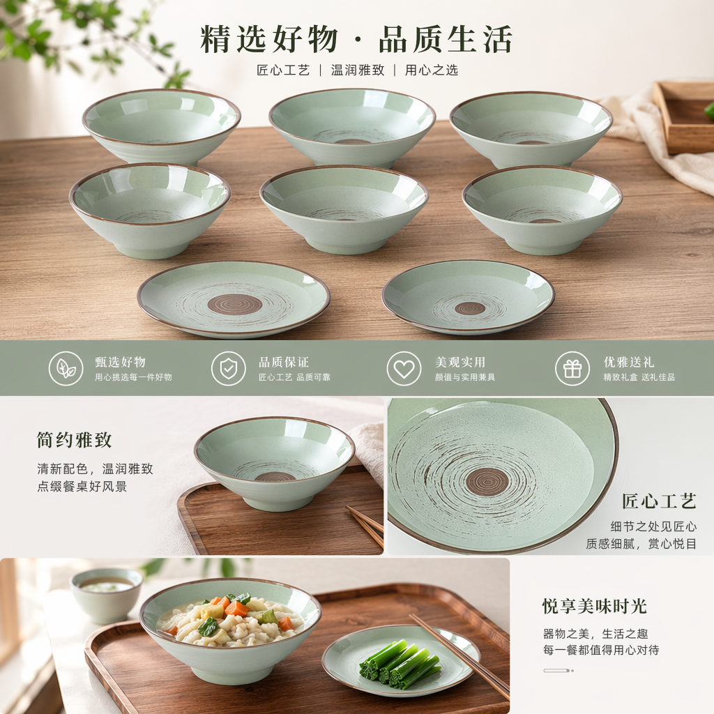 青瓷碗 碗 家用陶瓷餐具 高温烧制釉面光滑详情1
