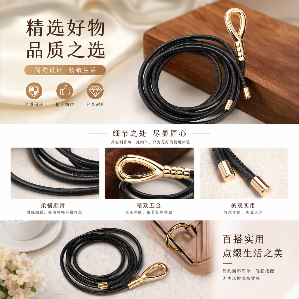 黑色皮革绳索 编织耐磨手工皮绳装饰绳DIY配件详情1