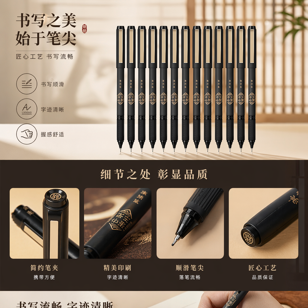 黑色中性笔 0.38mm细芯耐磨书写 学生考试专用详情1