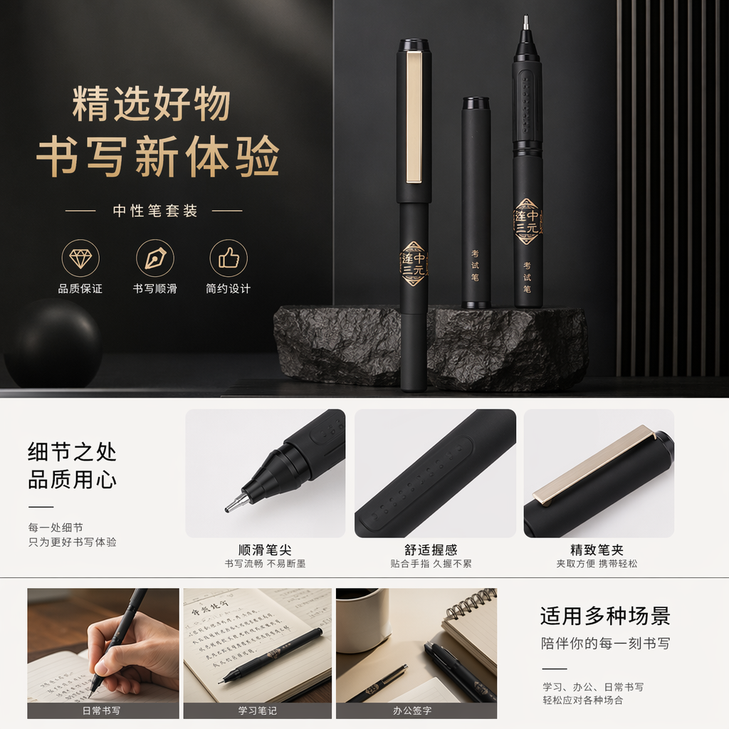 黑色签字笔 笔 0.5mm 中性笔 学生办公用速干墨水详情1