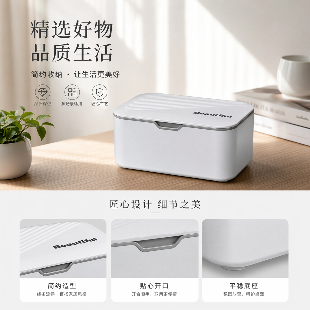 白色收纳盒主体 简约家用整理箱大容量储物盒可叠放详情1