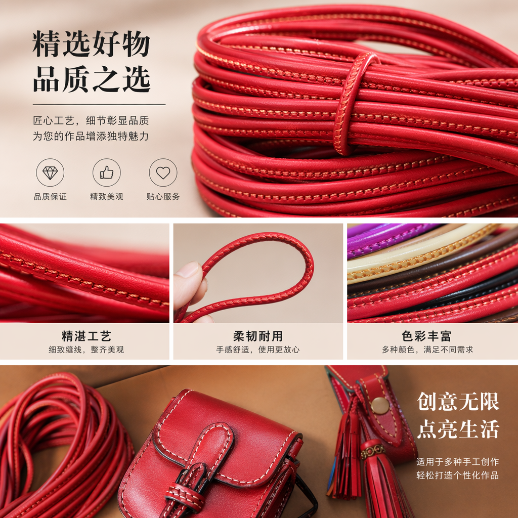 红色皮革绳带 编织装饰手工DIY配件宽版耐用详情1