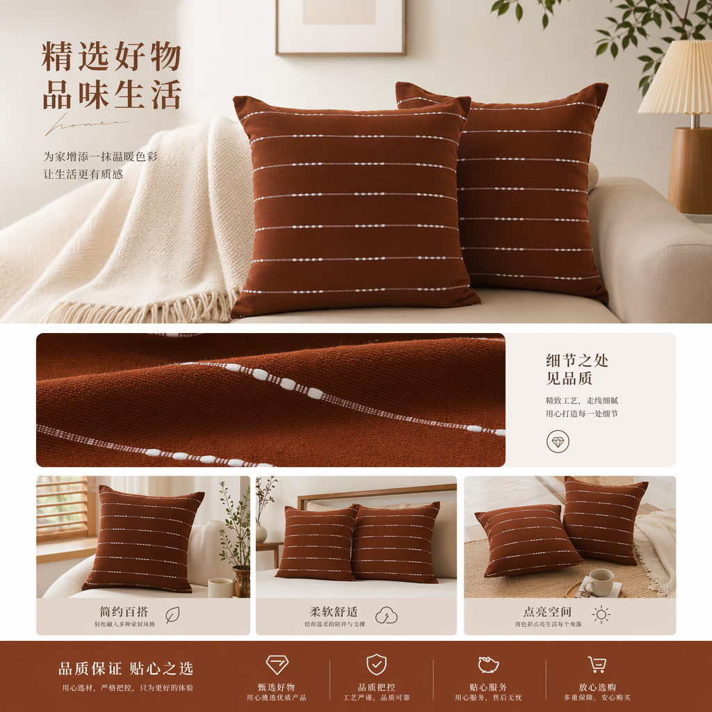 婚庆棕色条纹抱枕家居服沙发巾沙发垫详情1
