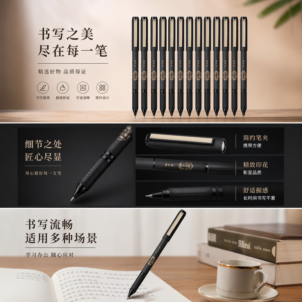 黑色中性笔 0.5mm顺滑速干办公学习用签字笔详情1
