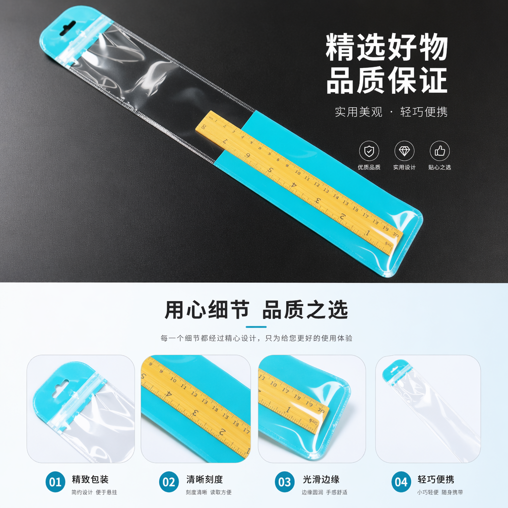 透明塑料包装直尺 30厘米学生用测量尺详情1