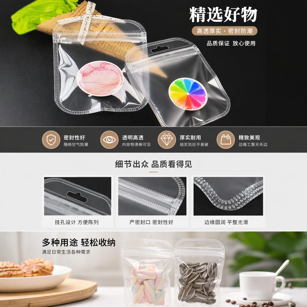 透明PP材料包装袋 食品级加厚防潮密封自封袋详情1