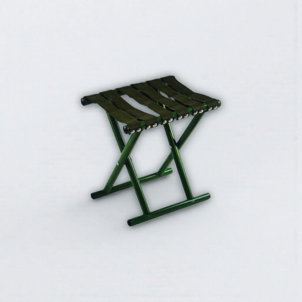 The green folding stool is a portable and lightweight household small stool and an outdoor camping storage stool
