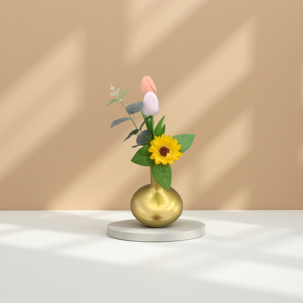 金色花瓶仿真花束花艺装饰