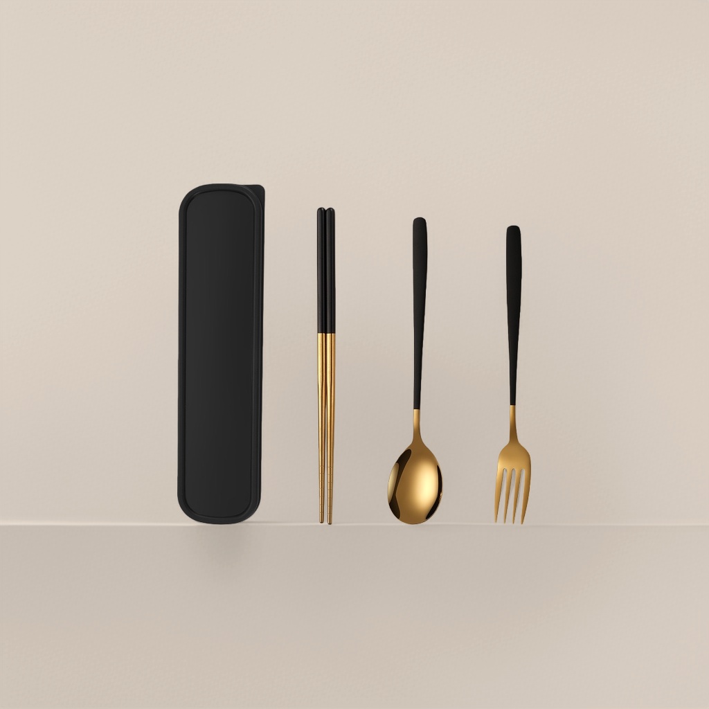 علبة طقم محمولة سوداء مع مجموعة من شيقة من الذهب Specification image