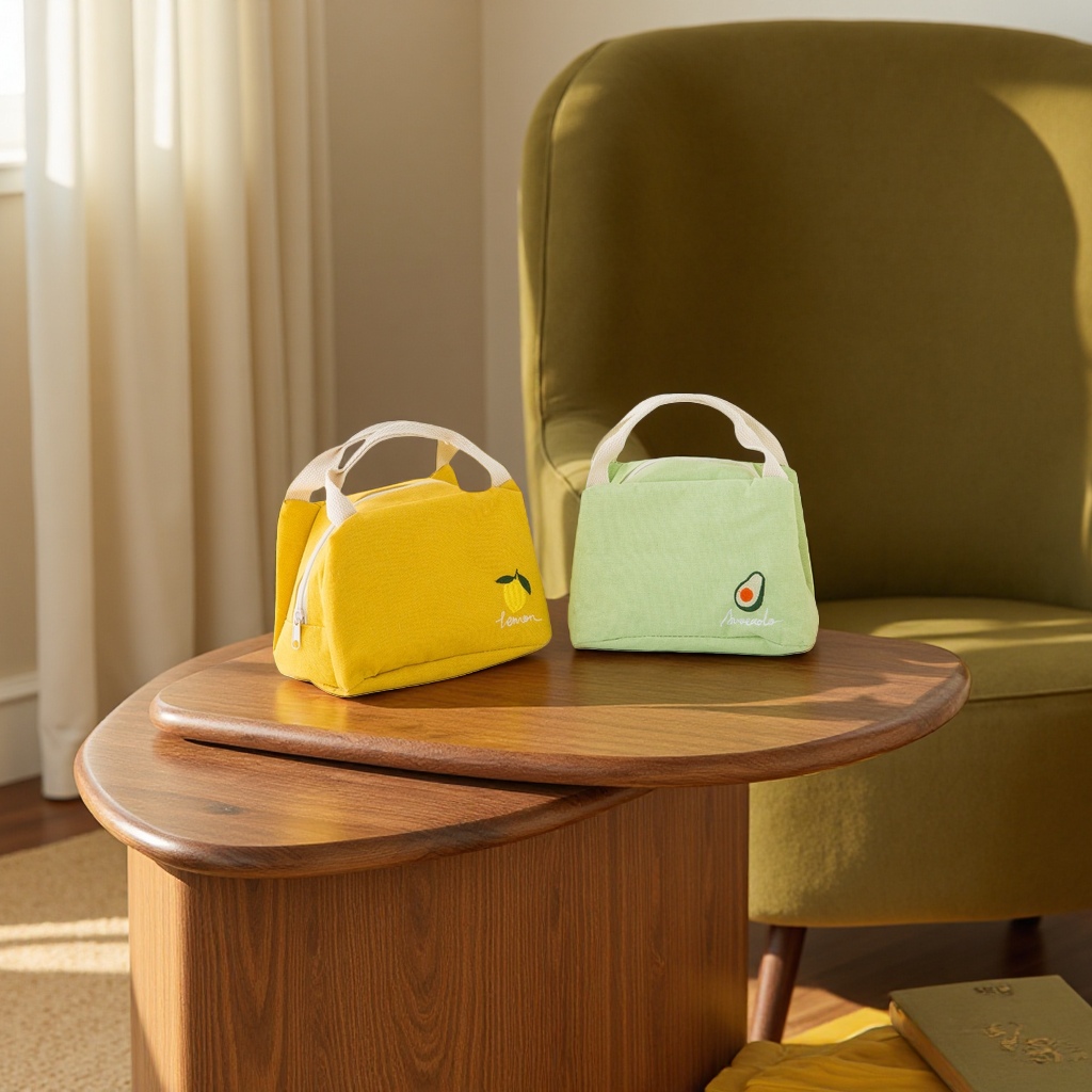 There are two fashionable options available: a yellow lemon pattern handbag and a green avocado pattern handbag Specification image