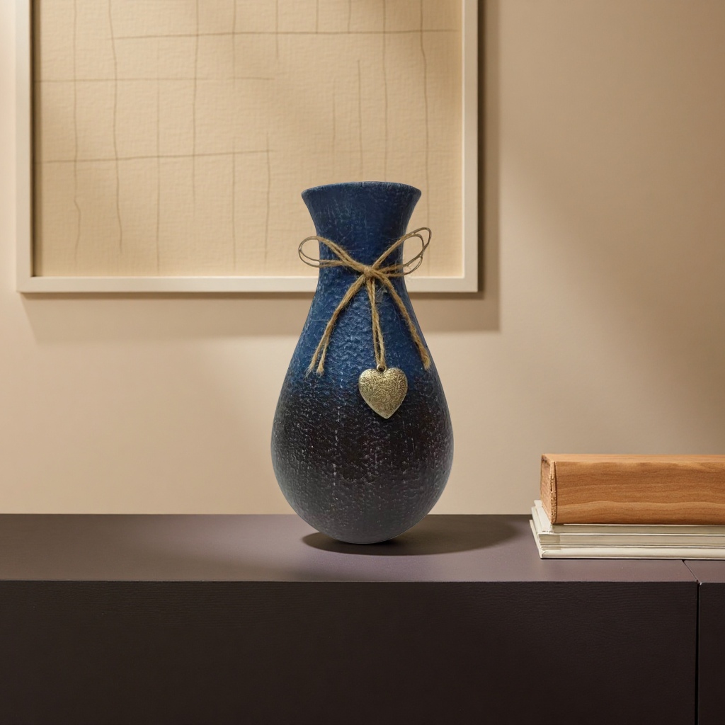 Blue ceramic vase, a high-quality decorative item for the living room entrance, a Nordic-style home flower arrangement details Picture