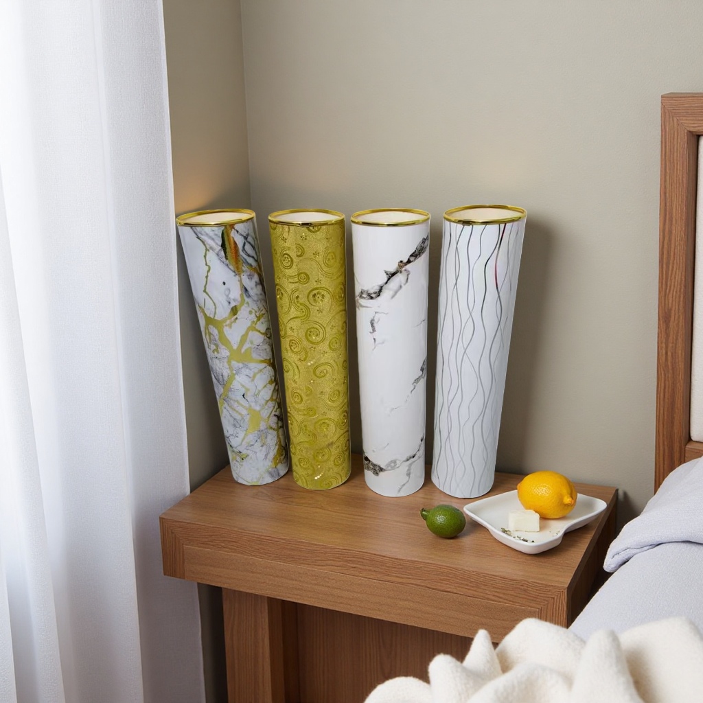 Four patterned cylindrical decorative vases for living room and bedroom tabletop ornaments