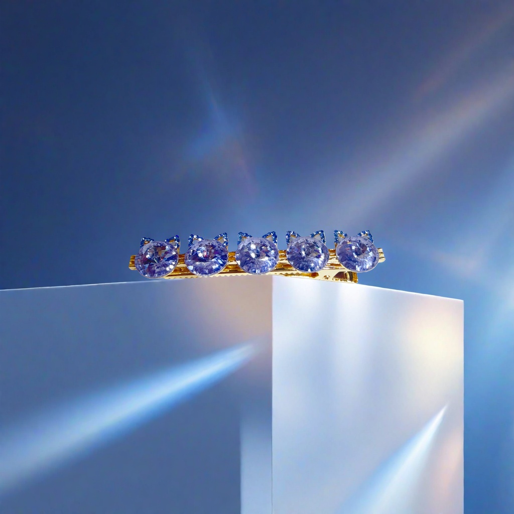 Blue gemstone cat ear hairpin, made of shiny alloy, suitable for both girls and adults Specification image