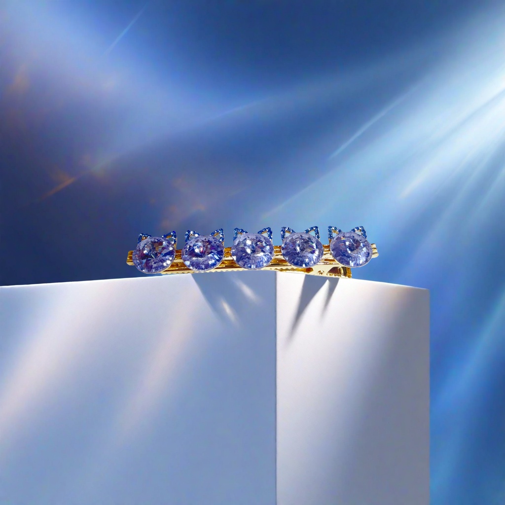 Blue gemstone cat ear hairpin, made of shiny alloy, suitable for both girls and adults Application Scenario