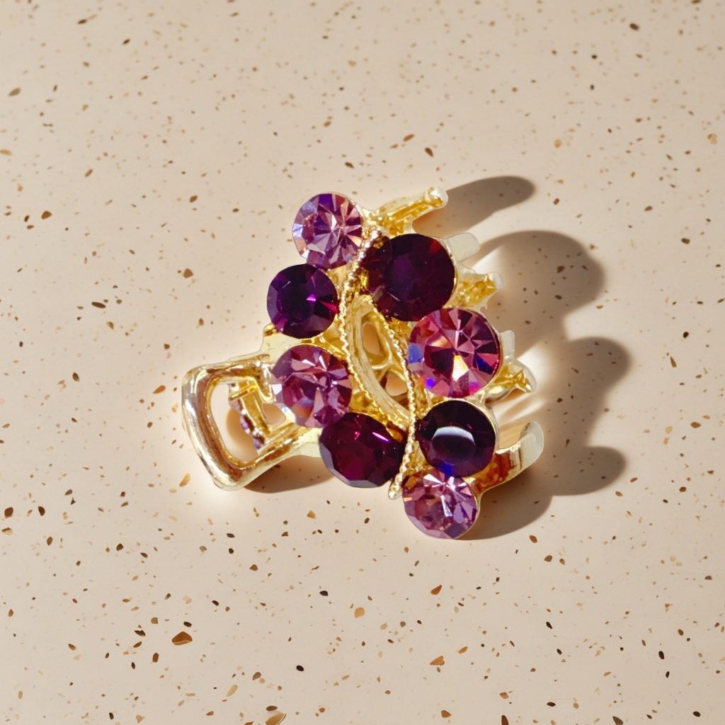 دبوس شعر ذهبي مزخرف بالبلورة الأرجوانية، وقبعات شعر السيدة ممزوجة details Picture