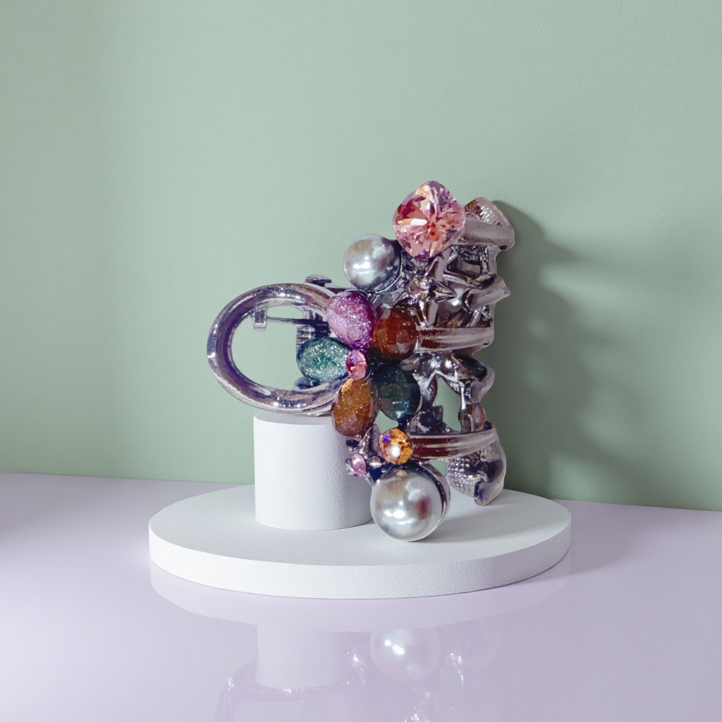 A fashionable and retro women's accessory decorated with colored gemstones and metal brooches details Picture