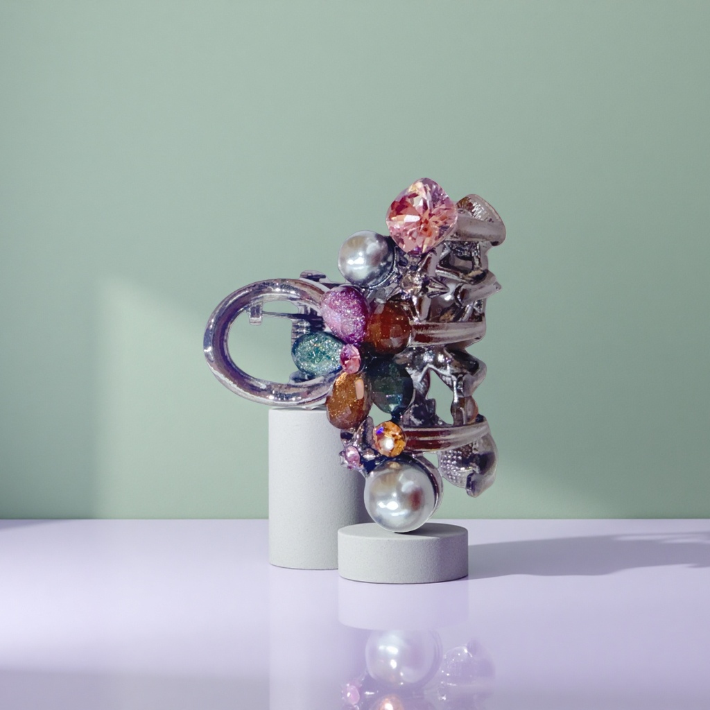 A fashionable and retro women's accessory decorated with colored gemstones and metal brooches Application Scenario