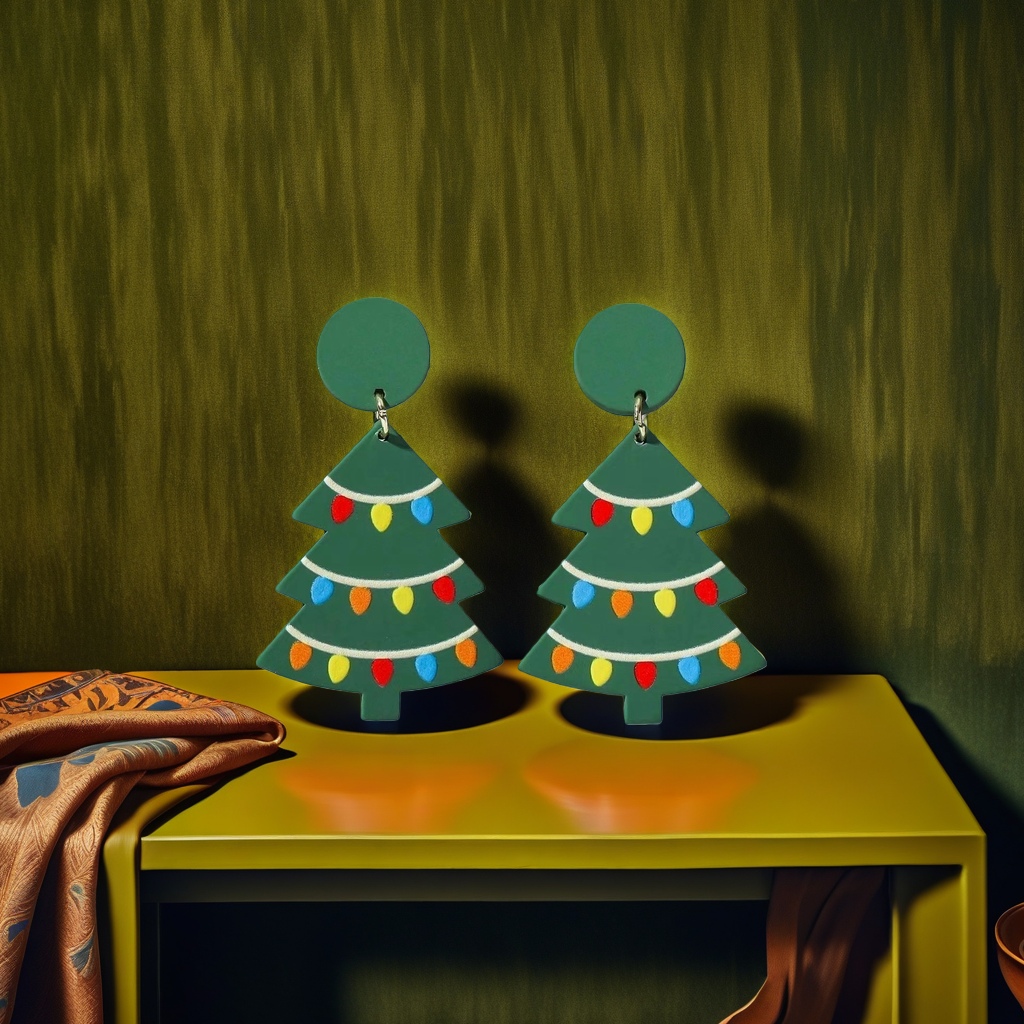 Christmas tree-shaped earrings, fashionable holiday accessories, exquisite alloy earrings
