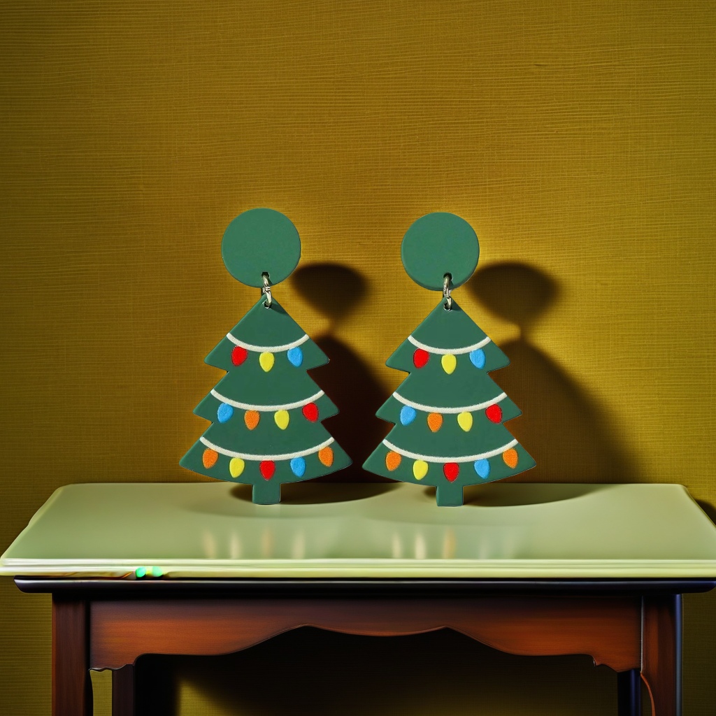 Christmas tree-shaped earrings, fashionable holiday accessories, exquisite alloy earrings Specification image