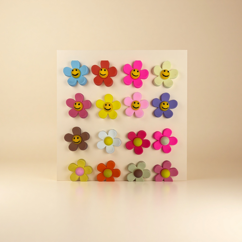 Color caras sonrientes girasol PVC soft adhesivo parches holes holes zapatos flores accesorios estuches de teléfono refrigerador copas parches Specification image