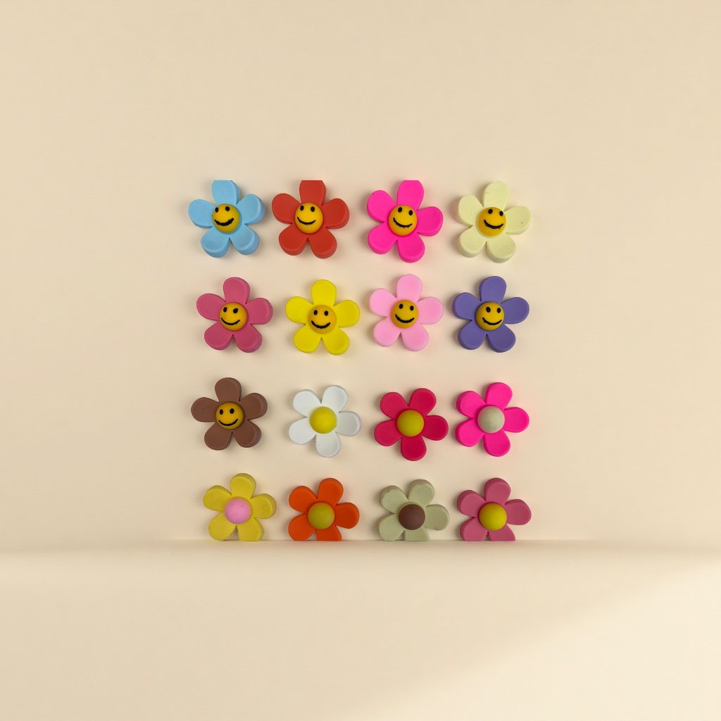 Colorful smiling faces, sunflowers, PVC soft rubber patches, Crocs, shoe flower accessories, phone cases, refrigerators, cup patches