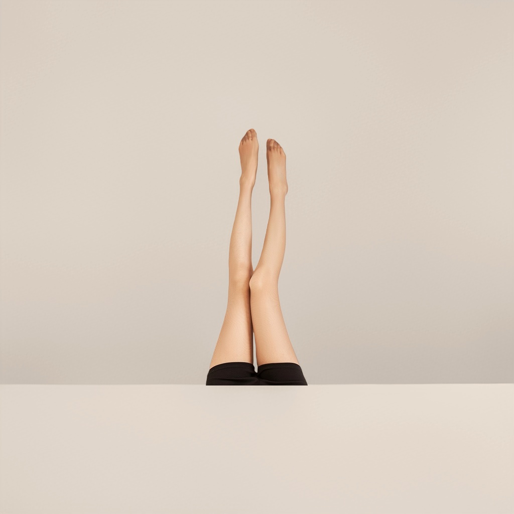 Soft coffee-colored high-elasticity stockings are evenly attached to the skin, slimming without snagging details Picture