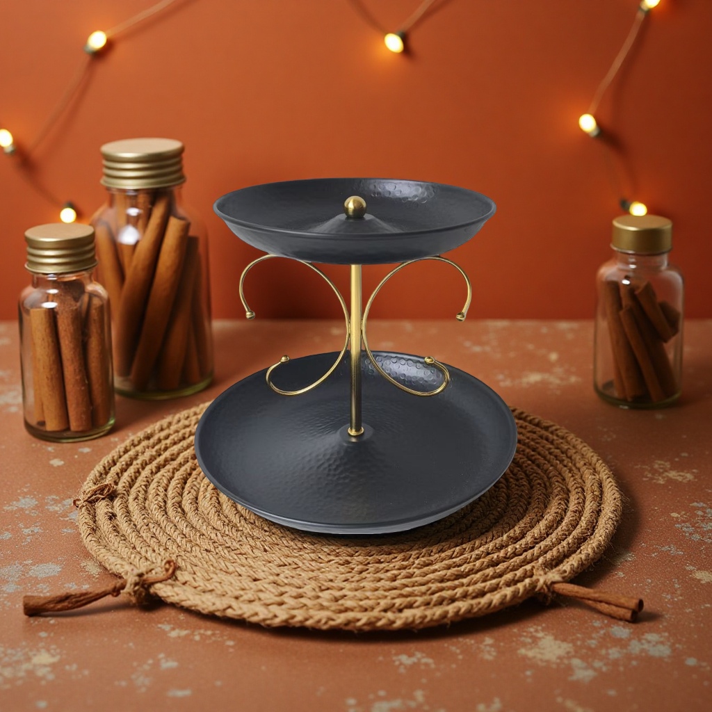 黑色双层托盘收纳整理厨房浴室桌面杂物承重耐用