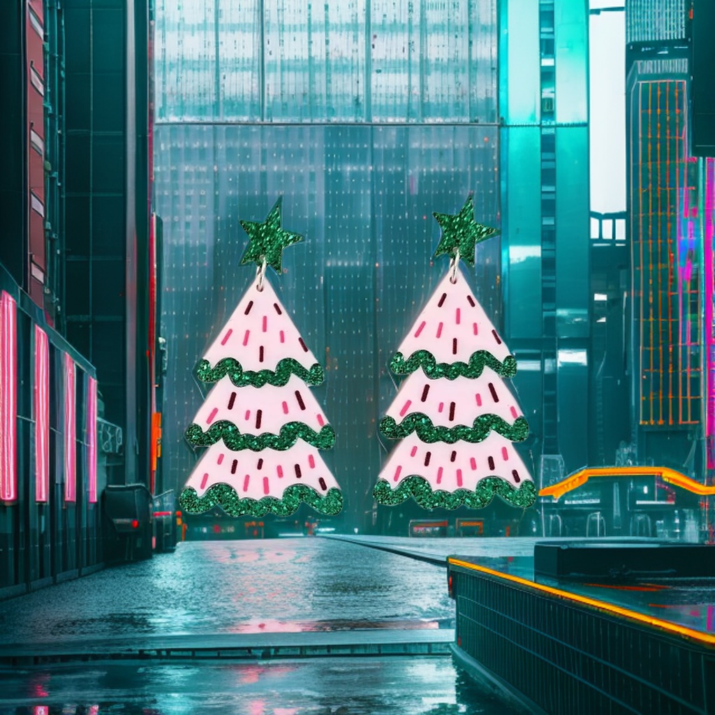 Christmas tree-shaped earrings, fashionable holiday accessories, exquisite alloy earrings details Picture