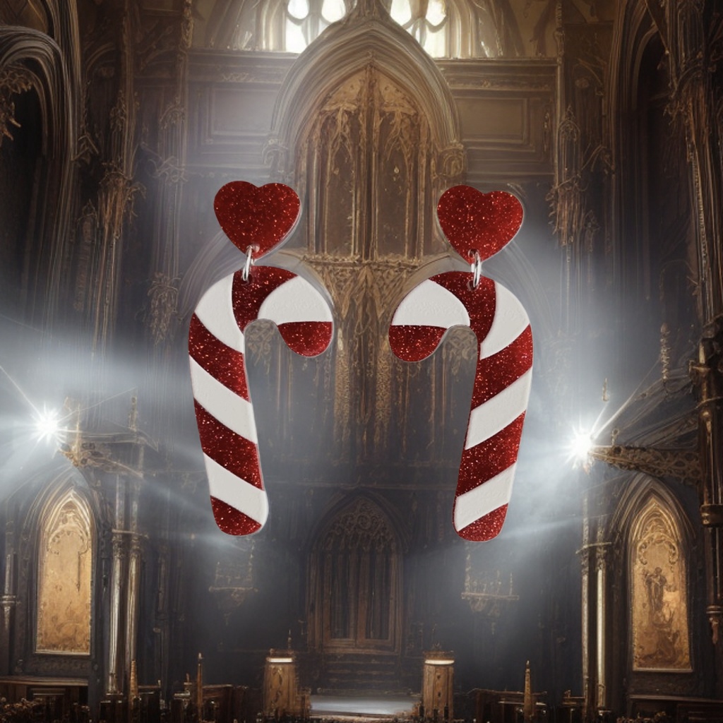 Red heart-shaped candy cane-shaped earrings, sweet and cute candy-style earrings Specification image