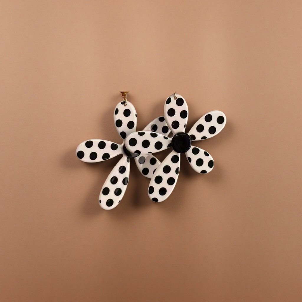 Black and white polka dot flower earrings, women's fashionable retro circular earrings, light luxury and niche design Specification image