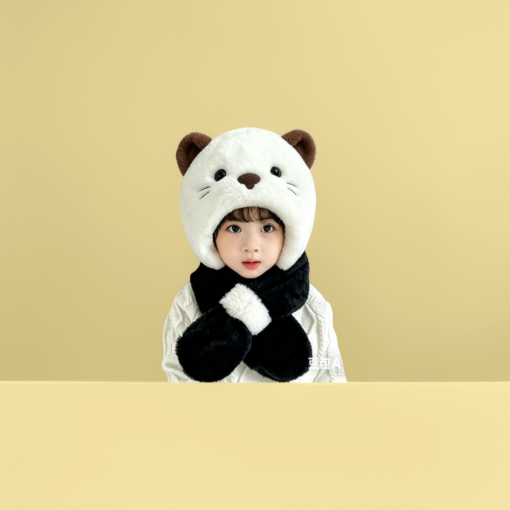 可爱熊猫造型儿童帽子 小女孩秋冬保暖毛绒帽
