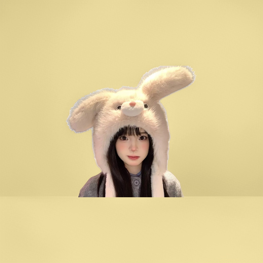 The plush rabbit hat is cute and warm in winter, suitable for both children and adults details Picture