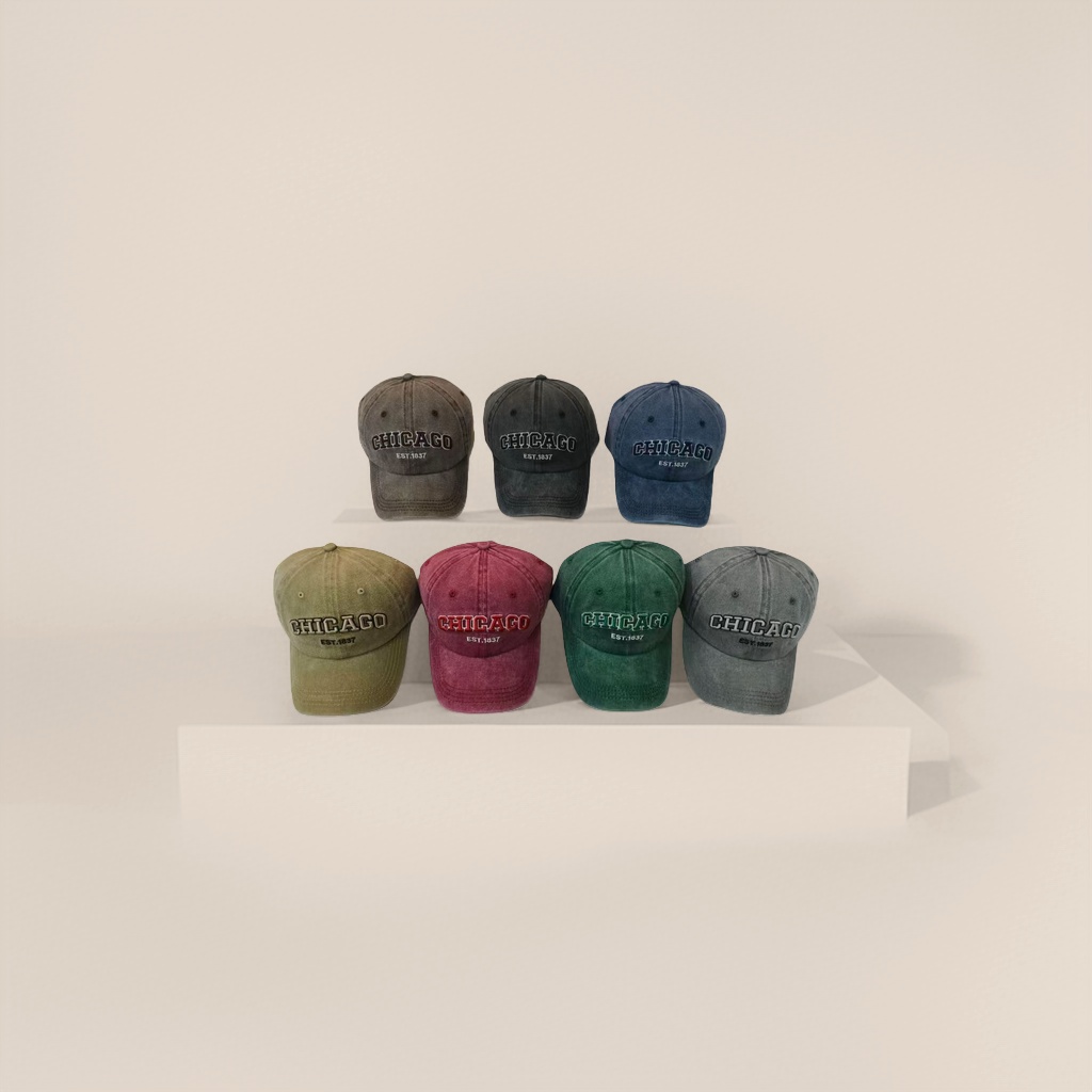 Multicolor retro-style Chicago 1837 baseball cap with seven colors: brown, black, blue, khaki, red, green and gray Specification image