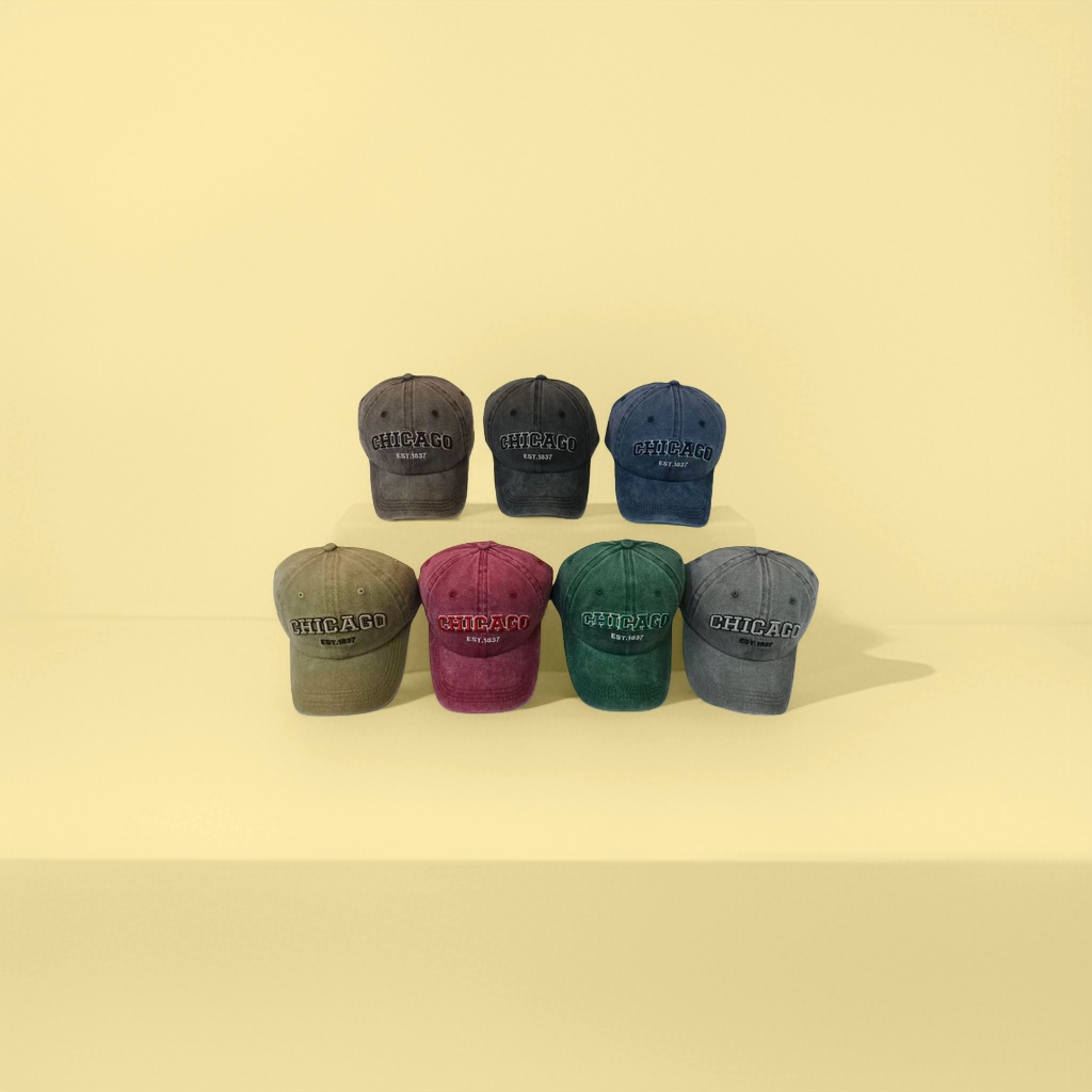 Multicolor retro-style Chicago 1837 baseball cap with seven colors: brown, black, blue, khaki, red, green and gray details Picture