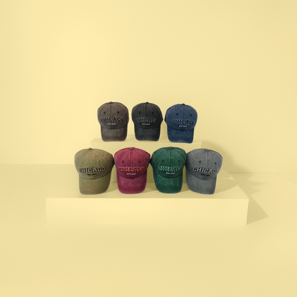 Multicolor retro-style Chicago 1837 baseball cap with seven colors: brown, black, blue, khaki, red, green and gray