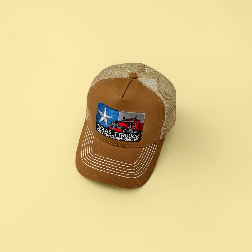 Brown truck-patterned baseball cap, retro American style
