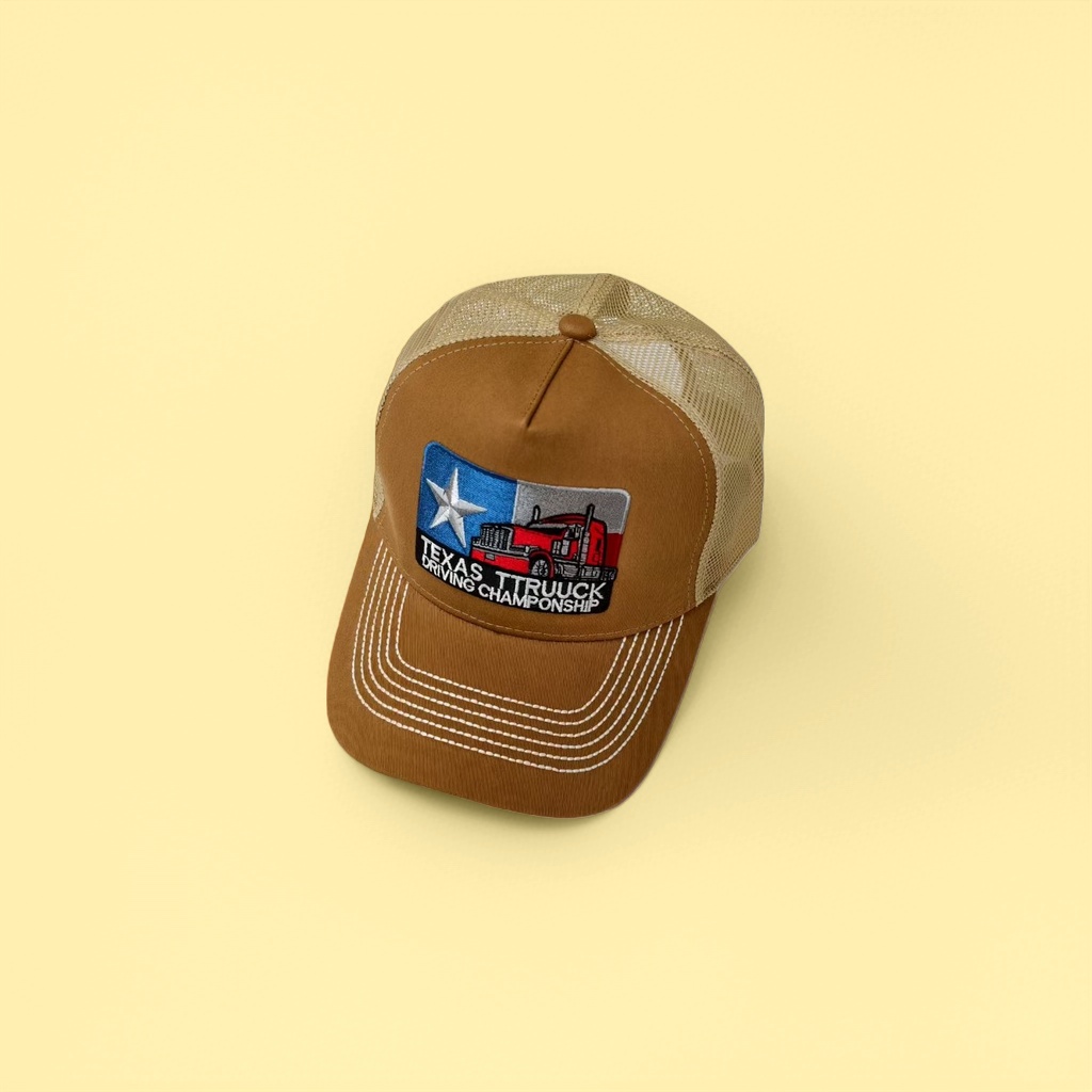 Brown truck-patterned baseball cap, retro American style details Picture