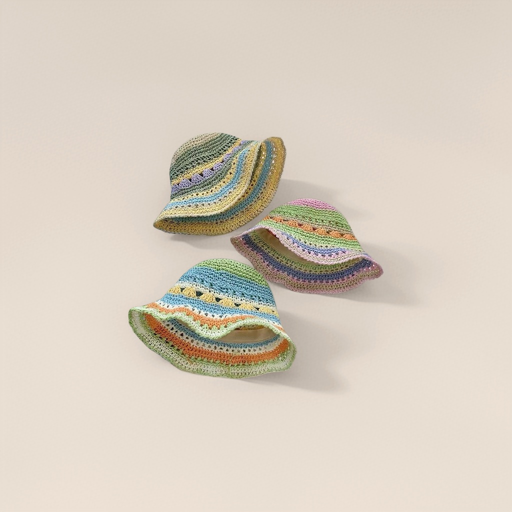 Colorful crochet hat made of cotton and linen, casual and versatile spring and summer style Application Scenario