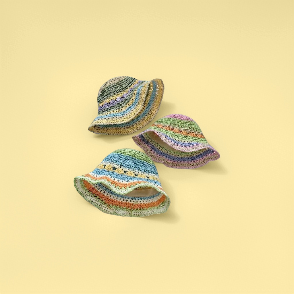 Colorful crochet hat made of cotton and linen, casual and versatile spring and summer style