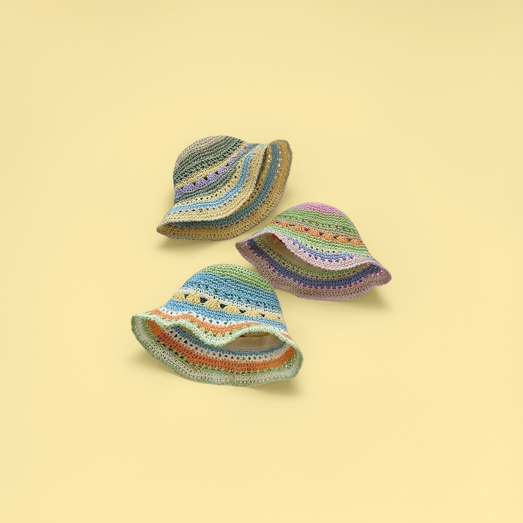 Colorful crochet hat made of cotton and linen, casual and versatile spring and summer style details Picture