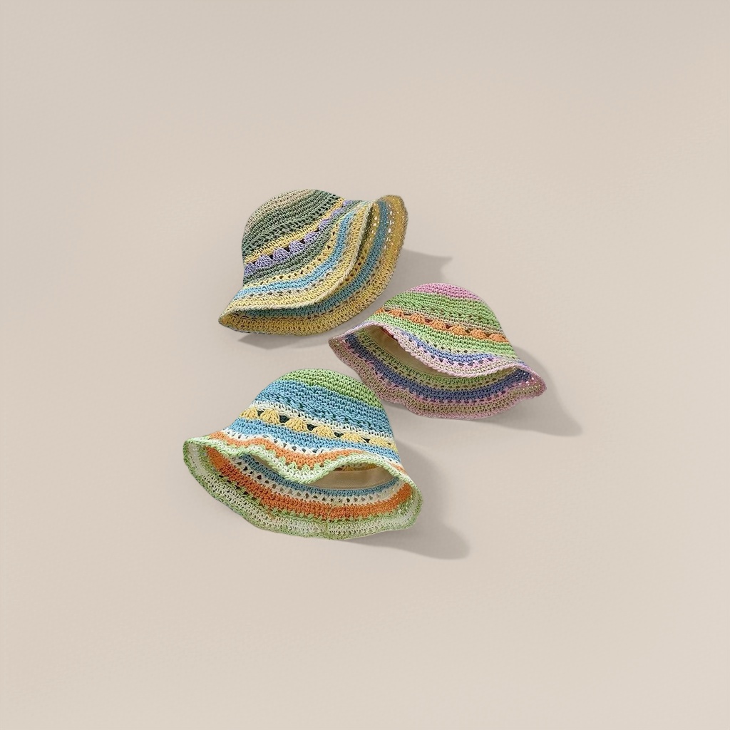 Colorful crochet hat made of cotton and linen, casual and versatile spring and summer style Specification image