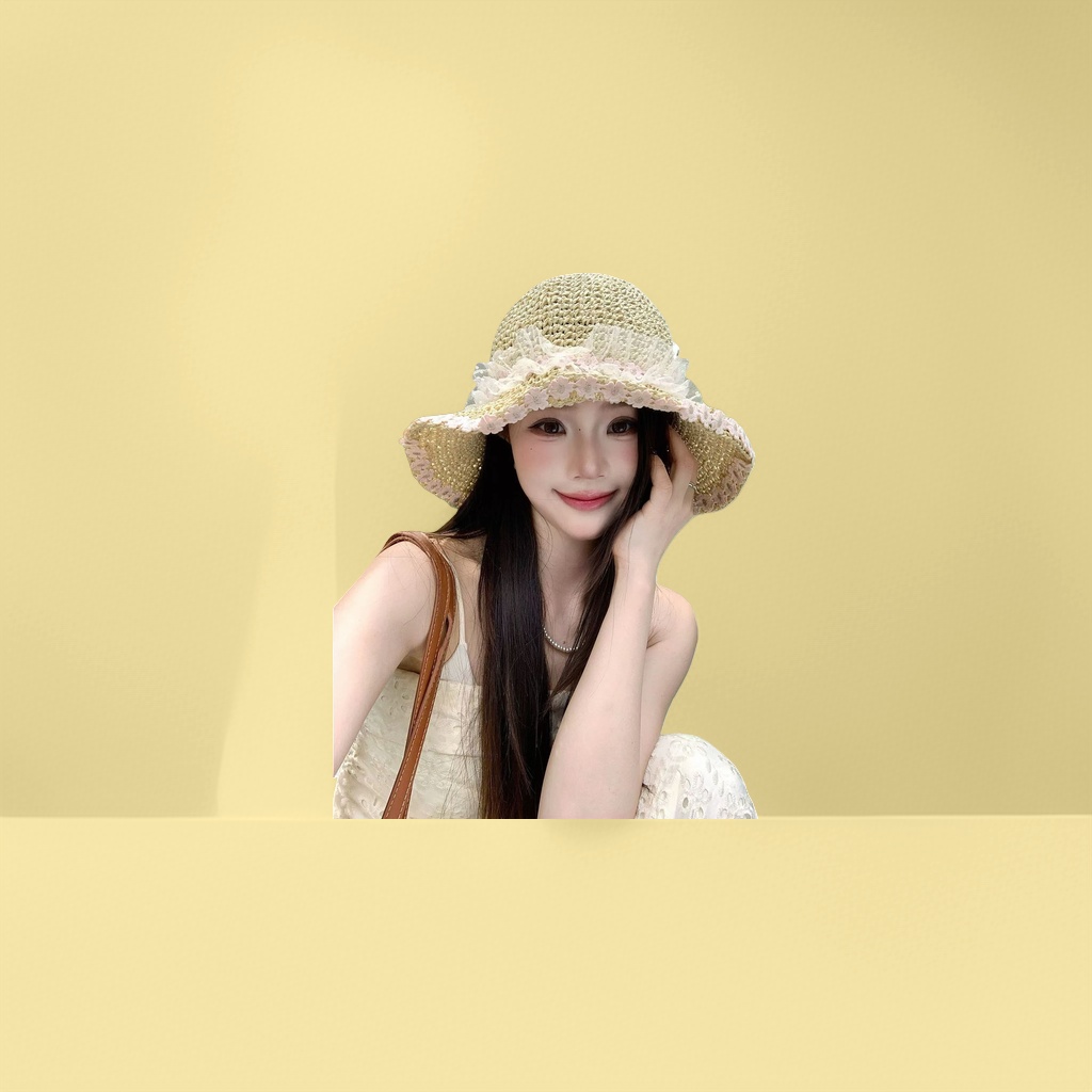 Women's summer sun protection and shade hats made of straw weaving, wide-brimmed fisherman's hats details Picture