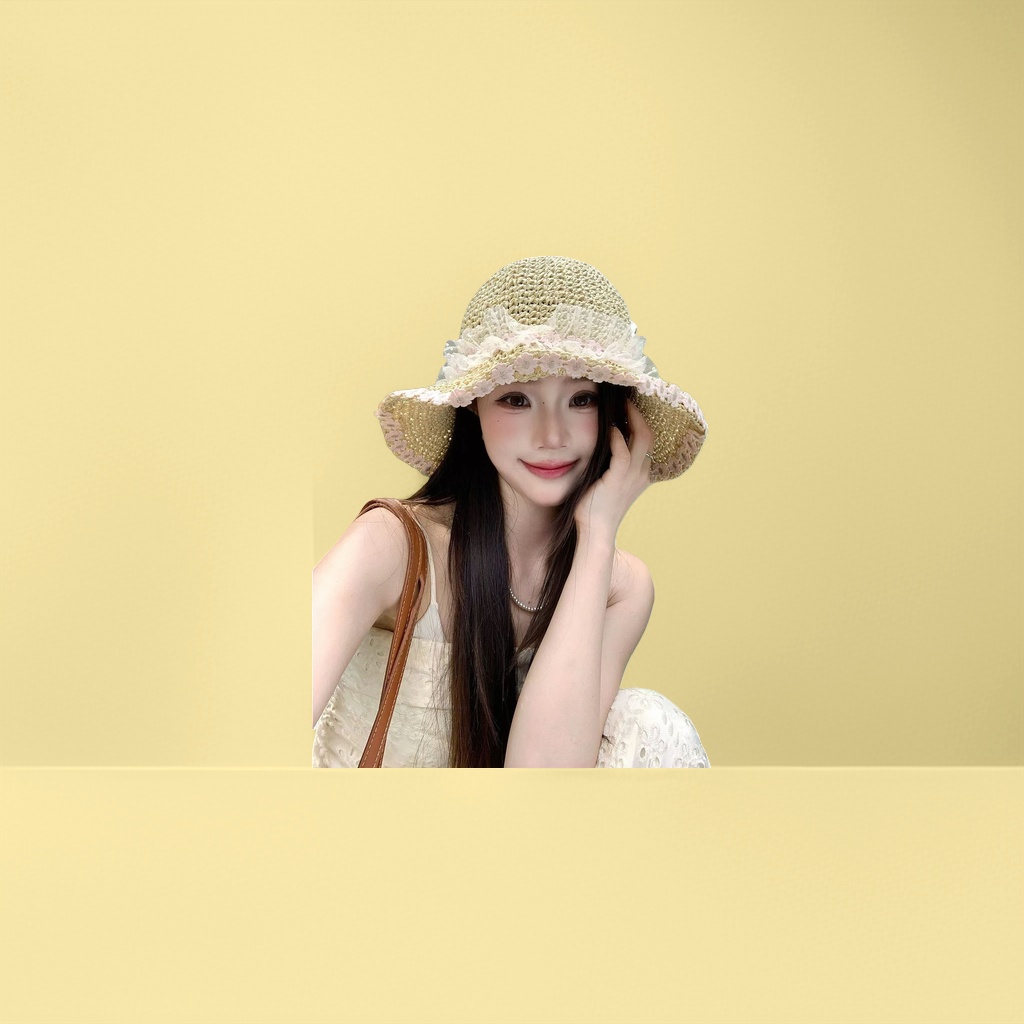 Women's summer sun protection and shade hats made of straw weaving, wide-brimmed fisherman's hats