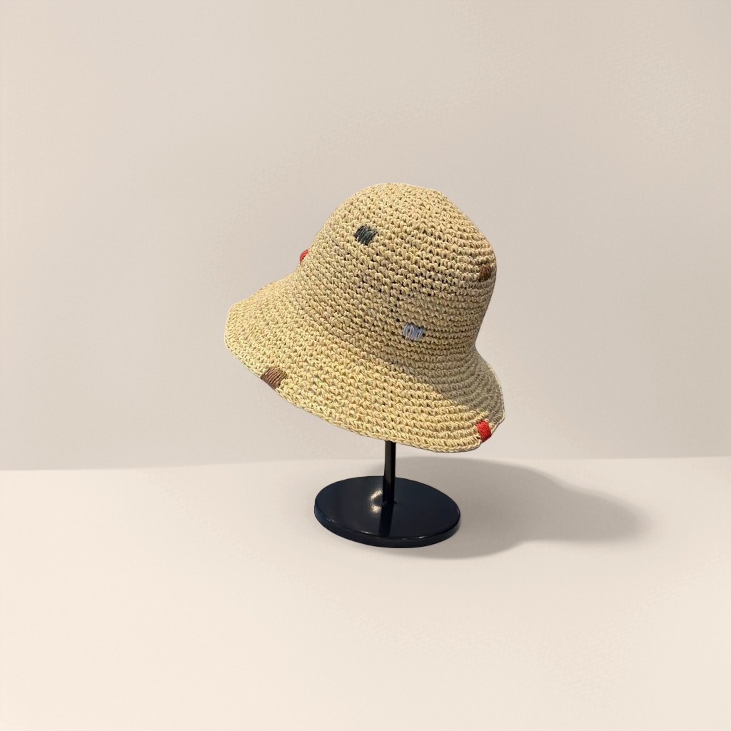 A fashionable and casual wide-brimmed straw hat for women's summer sun protection and shade Specification image
