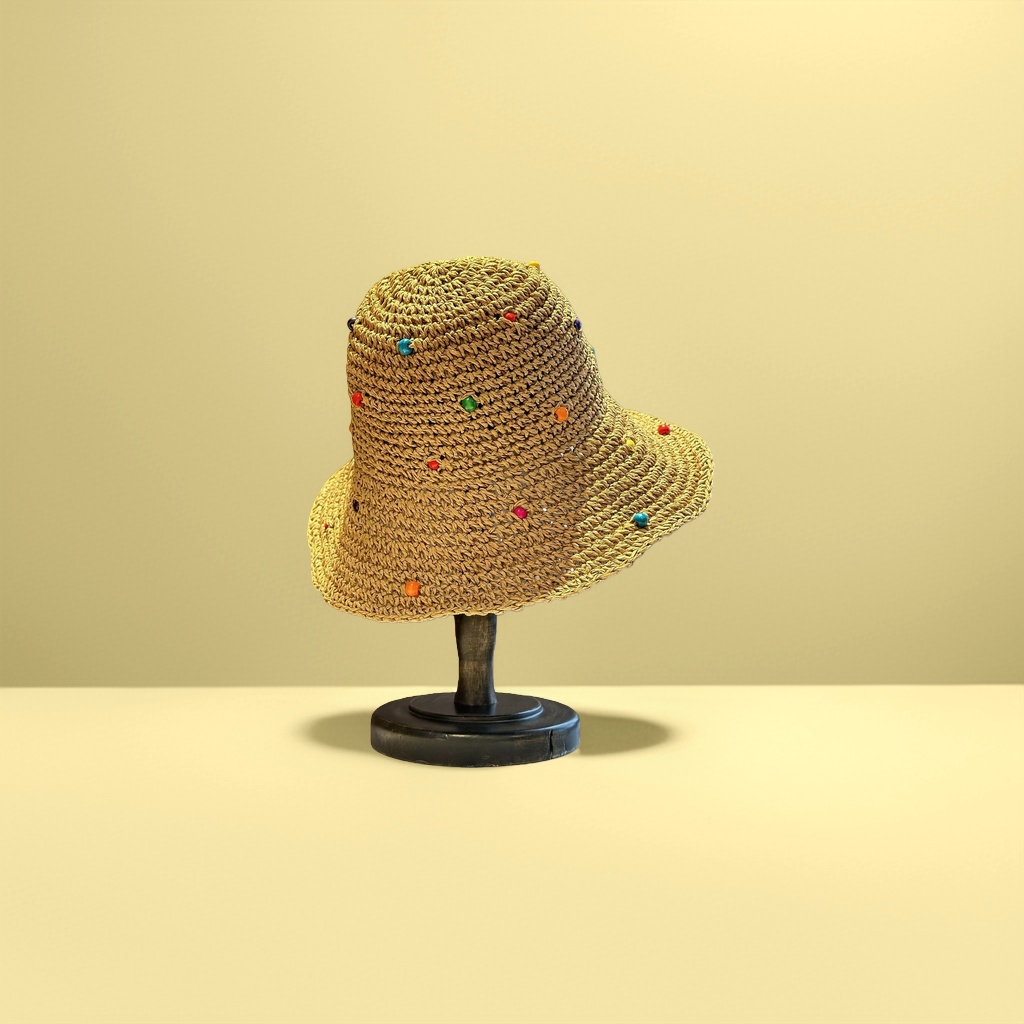 Natural straw woven straw hat for women, summer outdoor sun protection hat details Picture